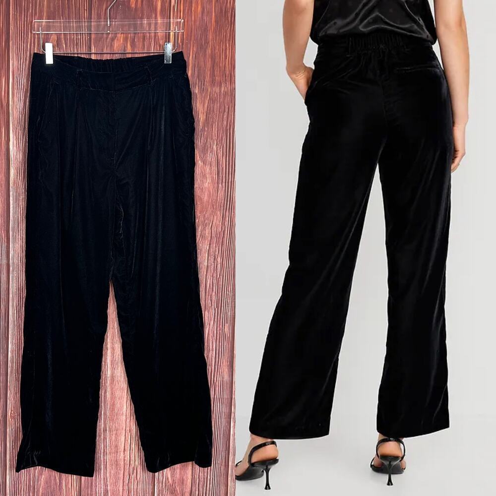 Old Navy High Waisted Taylor Velvet Wide Leg Trouser Pants Black Size Medium